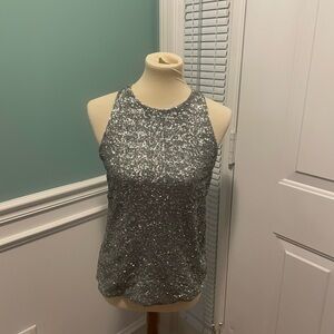 Ann Taylor Silver Sequin Sleeveless Top Medium Petite